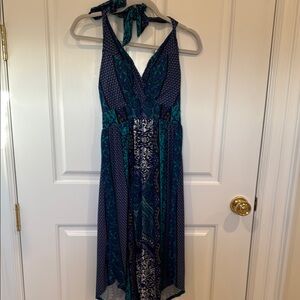 Elegant Blue and Green Halter Dress
